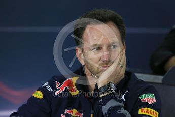 World © Octane Photographic Ltd. F1 Australian GP FIA Press Conference, Melbourne, Albert Park, Australia, Friday 18th March 2016. Christian Horner – Red Bull Racing Team. Digital Ref : 1518LB1D4002