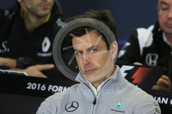 World © Octane Photographic Ltd. F1 Australian GP FIA Press Conference, Melbourne, Albert Park, Australia, Friday 18th March 2016. Toto Wolff – Mercedes AMG Petronas Executive Director. Digital Ref : 1518LB1D4026