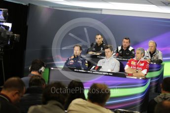 World © Octane Photographic Ltd. F1 Australian GP FIA Press Conference, Melbourne, Albert Park, Australia, Friday 18th March 2016. Cyril Abiteboul – Renault Sport F1 Team Managing Director, Maurizio Arrivabene – Scuderia Ferrari Team Principle, Eric Boullier – McLaren Honda Racing Director, Gene Haas – Haas F1 Team Owner and Chairman, Christian Horner – Red Bull Racing Team Principle and Toto Wolff – Mercedes AMG Petronas Executive Director. Digital Ref : 1518LB5D1464