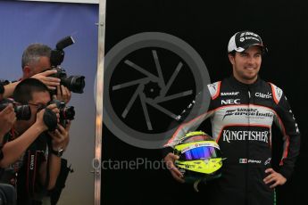 World © Octane Photographic Ltd. Sahara Force India - Sergio Perez. Thursday 17th March 2016, F1 Australian GP FIA Photo Call, Melbourne, Albert Park, Australia. Digital Ref : 1526LB1D0127