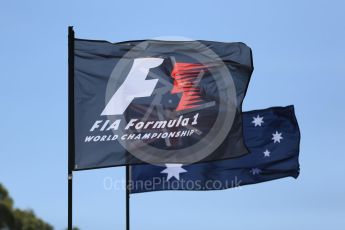 World © Octane Photographic Ltd. FIA and Australian flag. Thursday 17th March 2016, F1 Australian GP - Thursday Pit Lane, Melbourne, Albert Park, Australia. Digital Ref : 1514LB1D9756