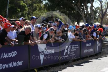 World © Octane Photographic Ltd. Fans wait for drivers to come down the Melbourne Walk. Thursday 17th March 2016, F1 Australian GP - Thursday - Melbourne Walk, Melbourne, Albert Park, Australia. Digital Ref : 1514LB1D9770