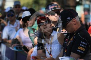 World © Octane Photographic Ltd. Fans wait for drivers to come down the Melbourne Walk. Thursday 17th March 2016, F1 Australian GP - Thursday - Melbourne Walk, Melbourne, Albert Park, Australia. Digital Ref : 1514LB1D9788