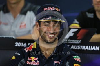 World © Octane Photographic Ltd. F1 Australian GP FIA Press Conference, Melbourne, Albert Park, Australia, Thursday 17th March 2016. Red Bull Racing – Daniel Ricciardo. Digital Ref : 1515LB1D1102