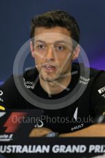 World © Octane Photographic Ltd. F1 Australian GP FIA Press Conference, Melbourne, Albert Park, Australia, Thursday 17th March 2016. Renault Sport F1 Team – Jolyon Palmer. Digital Ref : 1515LB1D1128