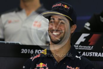 World © Octane Photographic Ltd. F1 Australian GP FIA Press Conference, Melbourne, Albert Park, Australia, Thursday 17th March 2016. Red Bull Racing – Daniel Ricciardo. Digital Ref : 1515LB1D1151