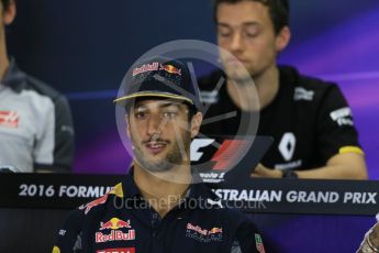World © Octane Photographic Ltd. F1 Australian GP FIA Press Conference, Melbourne, Albert Park, Australia, Thursday 17th March 2016. Red Bull Racing – Daniel Ricciardo. Digital Ref : 1515LB1D1177