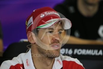 World © Octane Photographic Ltd. F1 Australian GP FIA Press Conference, Melbourne, Albert Park, Australia, Thursday 17th March 2016. Scuderia Ferrari – Sebastian Vettel. Digital Ref : 1515LB1D1305