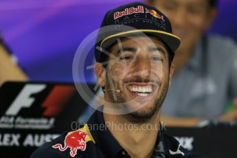 World © Octane Photographic Ltd. F1 Australian GP FIA Press Conference, Melbourne, Albert Park, Australia, Thursday 17th March 2016. Red Bull Racing – Daniel Ricciardo. Digital Ref : 1515LB1D1313