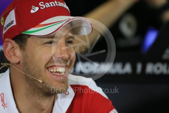 World © Octane Photographic Ltd. F1 Australian GP FIA Press Conference, Melbourne, Albert Park, Australia, Thursday 17th March 2016. Scuderia Ferrari – Sebastian Vettel. Digital Ref : 1515LB1D1331