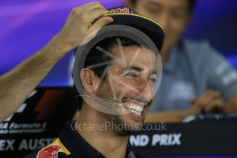 World © Octane Photographic Ltd. F1 Australian GP FIA Press Conference, Melbourne, Albert Park, Australia, Thursday 17th March 2016. Red Bull Racing – Daniel Ricciardo. Digital Ref : 1515LB1D1387