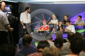 World © Octane Photographic Ltd. F1 Australian GP FIA Press Conference, Melbourne, Albert Park, Australia, Thursday 17th March 2016. Haas F1 Team - Esteban Gutierrez, Mercedes AMG Petronas – Lewis Hamilton, Manor Racing – Rio Haryanto, Renault Sport F1 Team – Jolyon Palmer, Red Bull Racing – Daniel Ricciardo and Scuderia Ferrari – Sebastian Vettel. Digital Ref : 1515LB5D0906