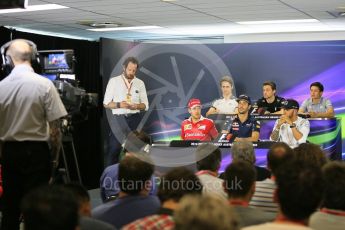 World © Octane Photographic Ltd. F1 Australian GP FIA Press Conference, Melbourne, Albert Park, Australia, Thursday 17th March 2016. Haas F1 Team - Esteban Gutierrez, Mercedes AMG Petronas – Lewis Hamilton, Manor Racing – Rio Haryanto, Renault Sport F1 Team – Jolyon Palmer, Red Bull Racing – Daniel Ricciardo and Scuderia Ferrari – Sebastian Vettel. Digital Ref : 1515LB5D0923