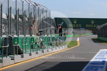 World © Octane Photographic Ltd. Wednesday 16th March 2016. Pit exit. Atmosphere, Melbourne, Albert Park, Australia. Digital Ref : 1513LB1D9534