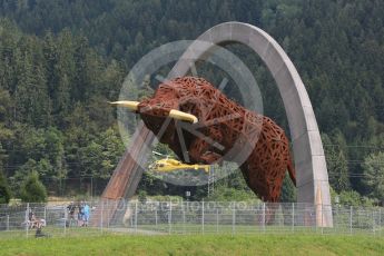 World © Octane Photographic Ltd. Scuderia TV Helicopter flying behind the Red Bull Ring statue. Friday 1st July 2016, F1 Austrian GP Practice 1, Red Bull Ring, Spielberg, Austria. Digital Ref : 1598CB5D2771