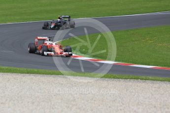 World © Octane Photographic Ltd. Scuderia Ferrari SF16-H – Sebastian Vettel and McLaren Honda MP4-31 – Jenson Button. Friday 1st July 2016, F1 Austrian GP Practice 1, Red Bull Ring, Spielberg, Austria. Digital Ref : 1598CB5D2789