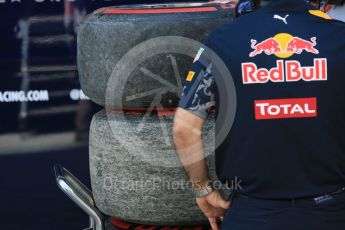 World © Octane Photographic Ltd. Red Bull Racing RB12 – Max Verstappen's tyres. Friday 1st July 2016, F1 Austrian GP Practice 1, Red Bull Ring, Spielberg, Austria. Digital Ref : 1598CB5D2816
