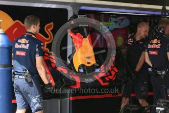 World © Octane Photographic Ltd. Red Bull Racing RB12 – Max Verstappen's car in rebuild. Friday 1st July 2016, F1 Austrian GP Practice 1, Red Bull Ring, Spielberg, Austria. Digital Ref : 1598CB5D2832