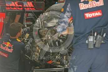 World © Octane Photographic Ltd. Red Bull Racing RB12 – Max Verstappen's car in rebuild. Friday 1st July 2016, F1 Austrian GP Practice 1, Red Bull Ring, Spielberg, Austria. Digital Ref : 1598CB5D2833