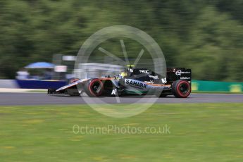 World © Octane Photographic Ltd. Sahara Force India VJM09 - Sergio Perez. Saturday 2nd July 2016, F1 Austrian GP Practice 3, Red Bull Ring, Spielberg, Austria. Digital Ref :1606CB5D3628