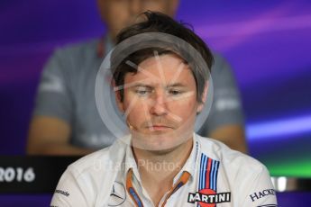 World © Octane Photographic Ltd. F1 Austrian GP FIA Personnel Press Conference, Red Bull Ring, Spielberg, Austria. Friday 1st July 2016. Rob Smedley - Williams Martini Racing Head of Vehicle Performance. Digital Ref :1602LB1D6831