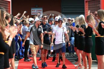 World © Octane Photographic Ltd. Sahara Force India VJM09 - Sergio Perez and Williams Martini Racing, Williams Mercedes FW38 – Felipe Massa. Sunday 28th August 2016, F1 Belgian GP Driver Parade, Spa-Francorchamps, Belgium. Digital Ref : 1691LB1D2089