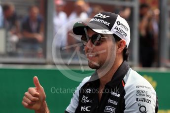 World © Octane Photographic Ltd. Sahara Force India VJM09 - Sergio Perez. Sunday 28th August 2016, F1 Belgian GP Driver Parade, Spa-Francorchamps, Belgium. Digital Ref : 1691LB1D2184