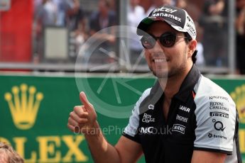 World © Octane Photographic Ltd. Sahara Force India VJM09 - Sergio Perez. Sunday 28th August 2016, F1 Belgian GP Driver Parade, Spa-Francorchamps, Belgium. Digital Ref : 1691LB1D2189