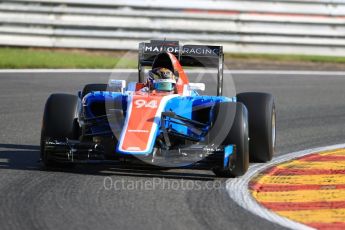 World © Octane Photographic Ltd. Manor Racing MRT05 - Pascal Wehrlein. Friday 26th August 2016, F1 Belgian GP Practice 1, Spa-Francorchamps, Belgium. Digital Ref : 1680LB1D6191