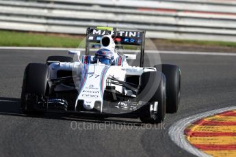 World © Octane Photographic Ltd. Williams Martini Racing, Williams Mercedes FW38 – Valtteri Bottas. Friday 26th August 2016, F1 Belgian GP Practice 1, Spa-Francorchamps, Belgium. Digital Ref : 1680LB1D6260