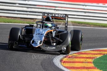 World © Octane Photographic Ltd. Sahara Force India VJM09 - Nico Hulkenberg with Halo device. Friday 26th August 2016, F1 Belgian GP Practice 1, Spa-Francorchamps, Belgium. Digital Ref : 1680LB1D6290