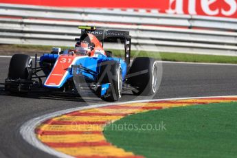 World © Octane Photographic Ltd. Manor Racing MRT05 – Esteban Ocon. Friday 26th August 2016, F1 Belgian GP Practice 1, Spa-Francorchamps, Belgium. Digital Ref : 1680LB1D6373