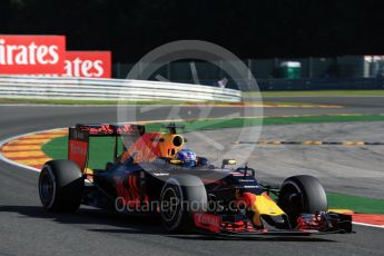 World © Octane Photographic Ltd. Red Bull Racing RB12 – Daniel Ricciardo. Friday 26th August 2016, F1 Belgian GP Practice 1, Spa-Francorchamps, Belgium. Digital Ref : 1680LB2D3401