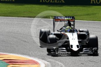 World © Octane Photographic Ltd. Sahara Force India VJM09 - Sergio Perez. Friday 26th August 2016, F1 Belgian GP Practice 2, Spa-Francorchamps, Belgium. Digital Ref : 1681LB1D7162