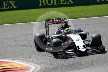 World © Octane Photographic Ltd. Sahara Force India VJM09 - Sergio Perez. Friday 26th August 2016, F1 Belgian GP Practice 2, Spa-Francorchamps, Belgium. Digital Ref : 1681LB1D7201