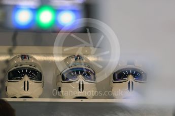 World © Octane Photographic Ltd. Williams Martini Racing, Williams Mercedes pit team helmets. Saturday 27th August 2016, F1 Belgian GP Practice 3, Spa-Francorchamps, Belgium. Digital Ref : 1687LB1D8851