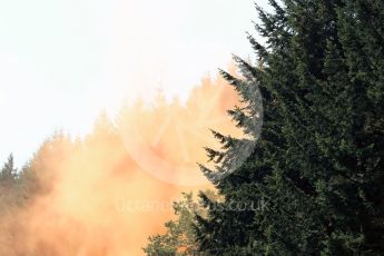 World © Octane Photographic Ltd. Fans let off flares. Saturday 27th August 2016, F1 Belgian GP Practice 3, Spa-Francorchamps, Belgium. Digital Ref : 1687LB1D9523