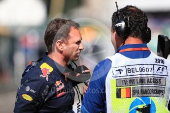 World © Octane Photographic Ltd. Red Bull Racing – Christian Horner. Saturday 27th August 2016, F1 Belgian GP Practice 3, Spa-Francorchamps, Belgium. Digital Ref : 1687LB1D9660