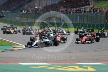 World © Octane Photographic Ltd. Mercedes AMG Petronas W07 Hybrid – Nico Rosberg leads race start. Sunday 28th August 2016, F1 Belgian GP Race, Spa-Francorchamps, Belgium. Digital Ref : 1692LB1D2499