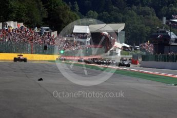 World © Octane Photographic Ltd. The F1 pack goes around Turn 1. Sunday 28th August 2016, F1 Belgian GP Race, Spa-Francorchamps, Belgium. Digital Ref : 1692LB1D2546