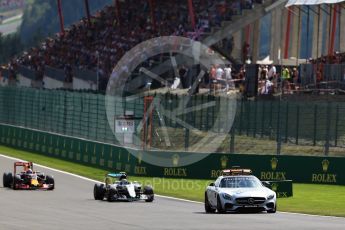 World © Octane Photographic Ltd. Mercedes AMG Petronas W07 Hybrid – Nico Rosberg leads under safety car restart. Sunday 28th August 2016, F1 Belgian GP Race, Spa-Francorchamps, Belgium. Digital Ref : 1692LB2D4924