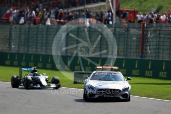 World © Octane Photographic Ltd. Mercedes AMG Petronas W07 Hybrid – Nico Rosberg leads under safety car restart. Sunday 28th August 2016, F1 Belgian GP Race, Spa-Francorchamps, Belgium. Digital Ref :