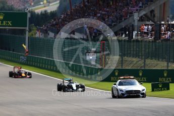 World © Octane Photographic Ltd. Mercedes AMG Petronas W07 Hybrid – Nico Rosberg leads under safety car restart. Sunday 28th August 2016, F1 Belgian GP Race, Spa-Francorchamps, Belgium. Digital Ref : 1692LB2D4983