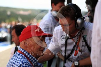 World © Octane Photographic Ltd. Mercedes AMG Petronas - Niki Lauda and Paddy Lowe. Sunday 28th August 2016, F1 Belgian GP Race Podium, Spa-Francorchamps, Belgium. Digital Ref : 1693LB1D2756