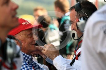 World © Octane Photographic Ltd. Mercedes AMG Petronas - Niki Lauda and Paddy Lowe. Sunday 28th August 2016, F1 Belgian GP Race Podium, Spa-Francorchamps, Belgium. Digital Ref : 1693LB1D2781