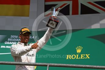 World © Octane Photographic Ltd. Mercedes AMG Petronas – Lewis Hamilton. Sunday 28th August 2016, F1 Belgian GP Race Podium, Spa-Francorchamps, Belgium. Digital Ref : 1693LB1D3128