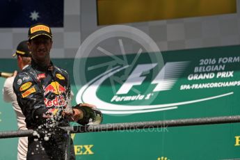 World © Octane Photographic Ltd. Red Bull Racing – Daniel Ricciardo. Sunday 28th August 2016, F1 Belgian GP Race Podium, Spa-Francorchamps, Belgium. Digital Ref : 1693LB1D3281