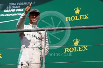World © Octane Photographic Ltd. Mercedes AMG Petronas – Lewis Hamilton. Sunday 28th August 2016, F1 Belgian GP Race Podium, Spa-Francorchamps, Belgium. Digital Ref : 1693LB1D3372