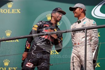 World © Octane Photographic Ltd. Mercedes AMG Petronas – Nico Rosberg and Red Bull Racing – Daniel Ricciardo. Sunday 28th August 2016, F1 Belgian GP Race Podium, Spa-Francorchamps, Belgium. Digital Ref : 1693LB1D3503