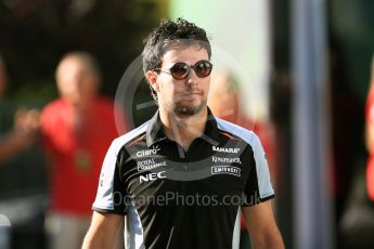World © Octane Photographic Ltd. Sahara Force India VJM09 - Sergio Perez. Saturday 27th August 2016, F1 Belgian GP Paddock, Spa-Francorchamps, Belgium. Digital Ref :1686LB1D8737